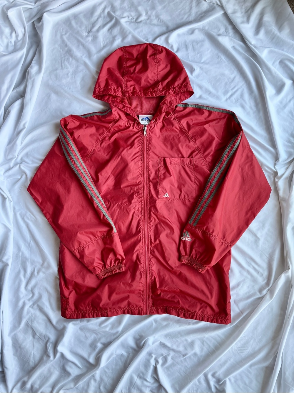 Y2K Red Adidas Zip Up Windbreaker Jacket - Picture 2 of 7